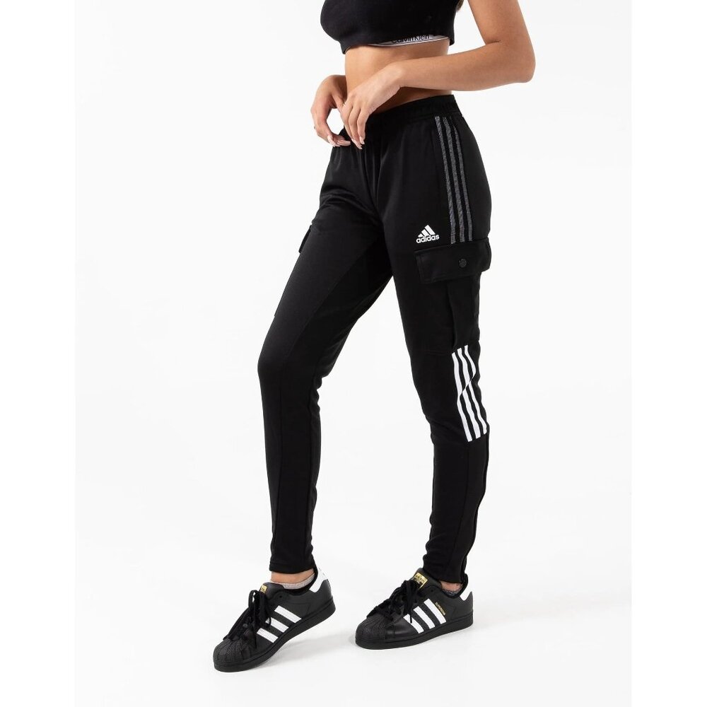 Adidas Black Striped Zip Ankle Cargo Pocket Jogger Pants S| Athleisure Sporty - Picture 5 of 15